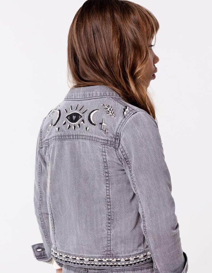 Ikks Veste En Jean Gris Broderies Ethniques Fille