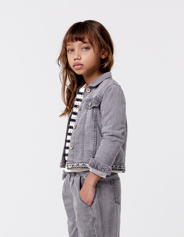 Ikks Veste En Jean Gris Broderies Ethniques Fille