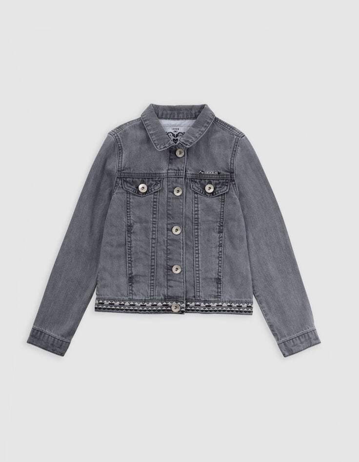 Ikks Veste En Jean Gris Broderies Ethniques Fille