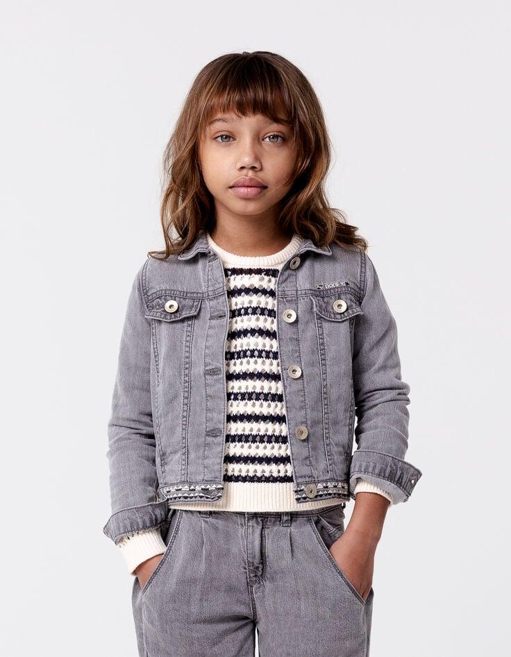 ikks Veste en jean gris broderies ethniques fille