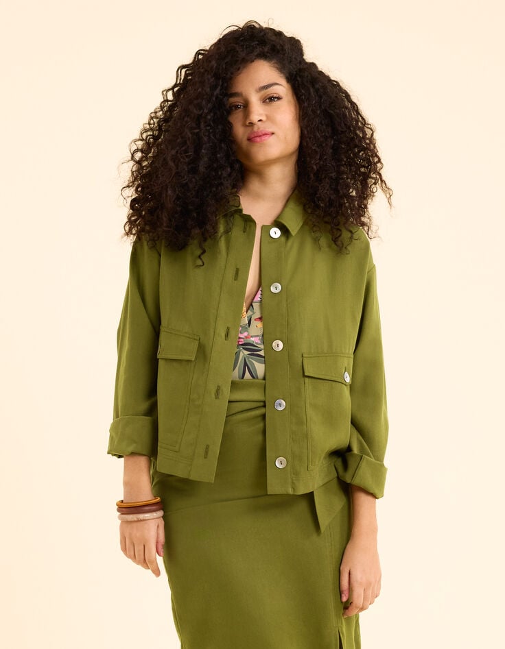 Ikks Veste Kaki Fluide Poches Boutonnées I.Code