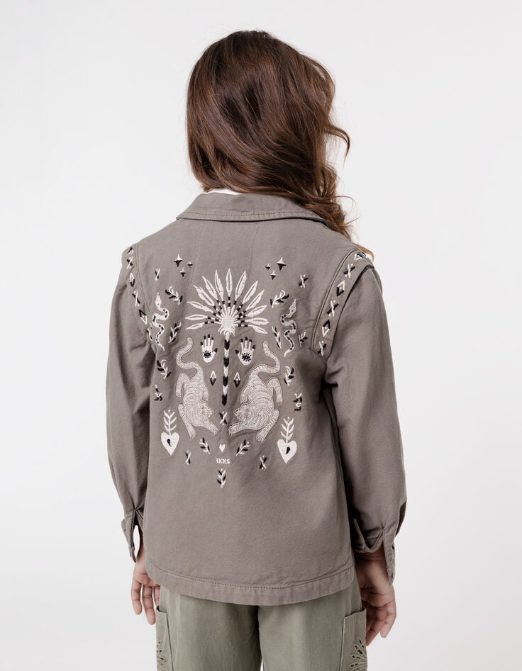 Ikks Veste Saharienne Kaki Maxi Broderie Dos Fille