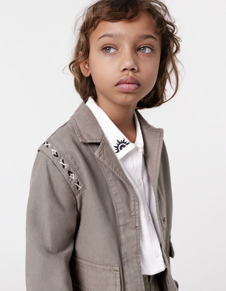 ikks Veste saharienne kaki maxi broderie dos fille