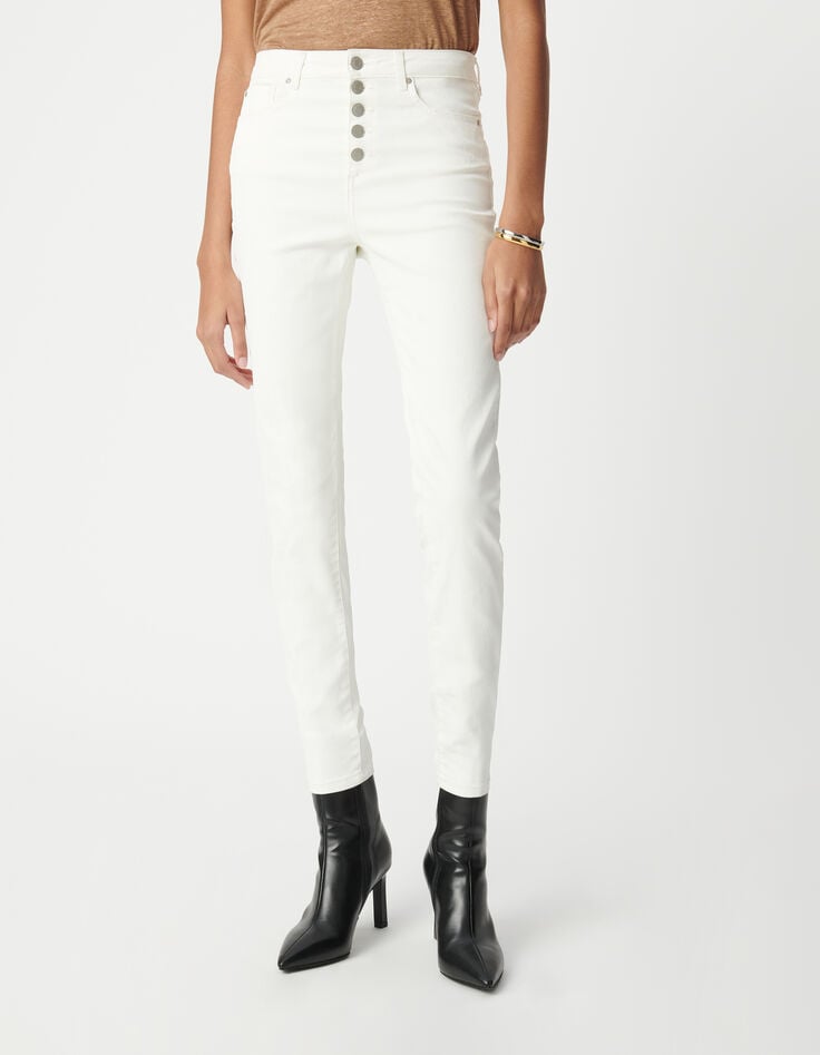Ikks Jean Blanc Cropped Boutons Apparents Powerstretch Femme