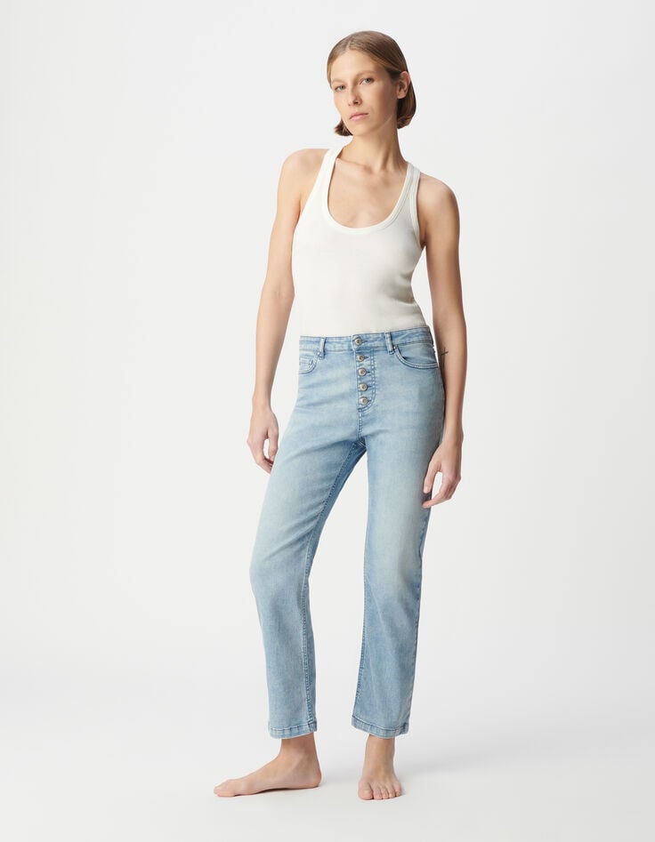 Ikks Jean Bleu Clair Cropped Boutons Apparents Powerstretch Femme
