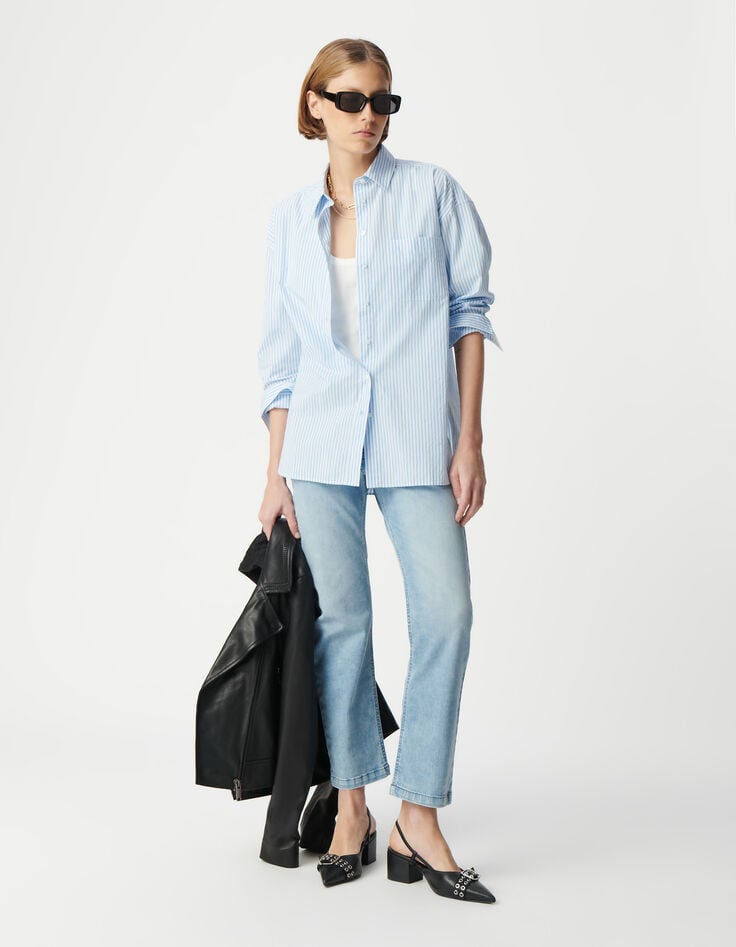 ikks Jean bleu clair cropped boutons apparents powerstretch Femme