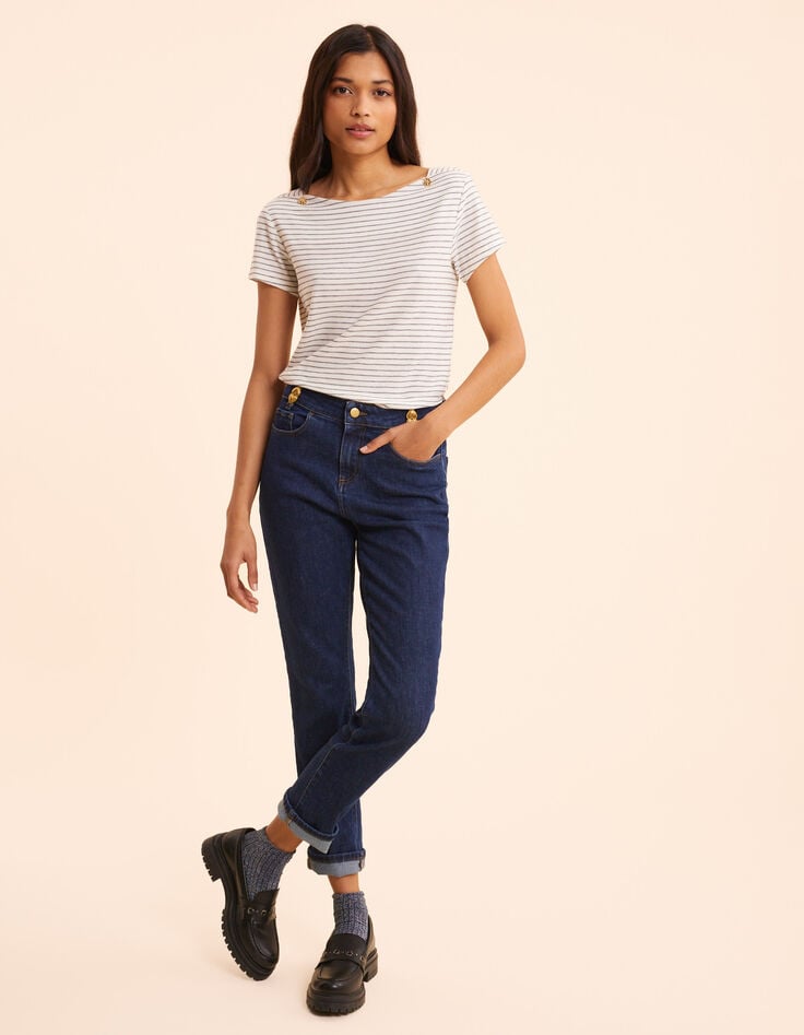 ikks Jean droit bleu foncé avec passants double cœurs I.Code