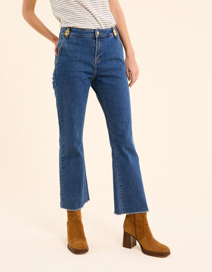 Ikks Jean Droit Bleu Longueur Cropped Bas Frangés I.Code