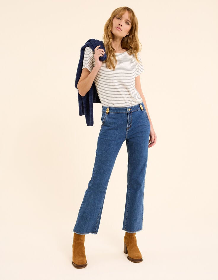 ikks Jean droit bleu longueur cropped bas frangés I.Code