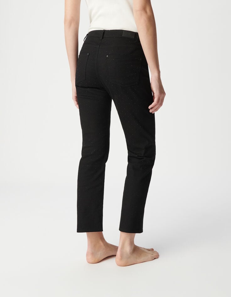 Ikks Jean Droit Noir Décor Strass Noirs Longueur Cropped Femme
