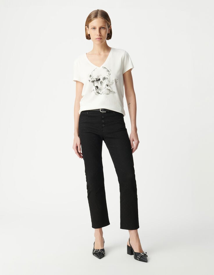 ikks Jean droit noir décor strass noirs longueur cropped Femme