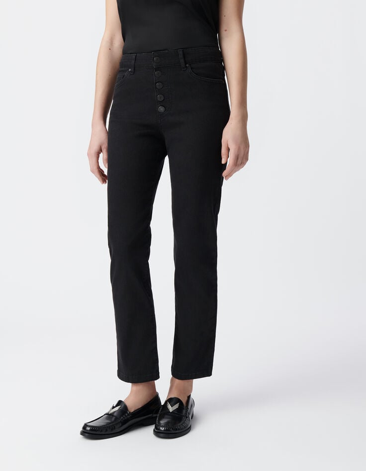 Ikks Jean Droit Noir Délavé Boutons Apparents Femme