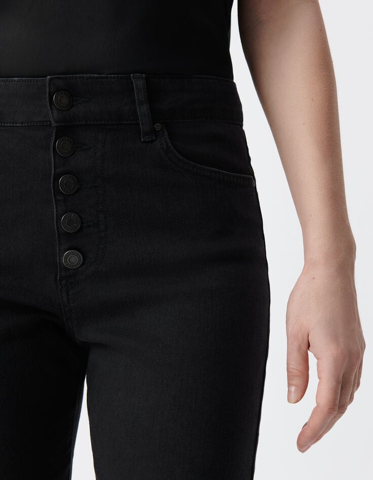 Ikks Jean Droit Noir Délavé Boutons Apparents Femme