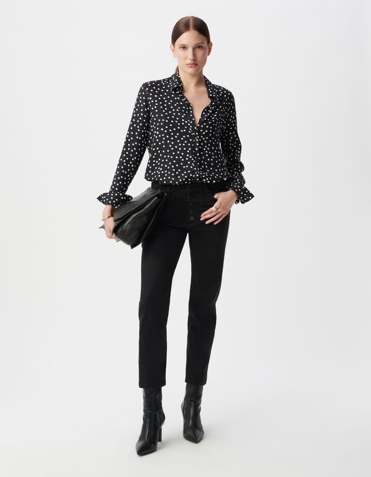 ikks Jean droit noir délavé boutons apparents Femme