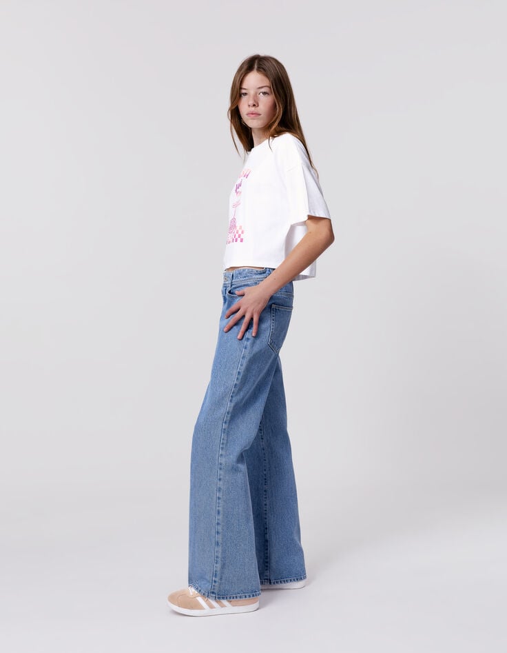 Ikks Jean FLARE Bleu Waterless Broderie Poche Dos Fille