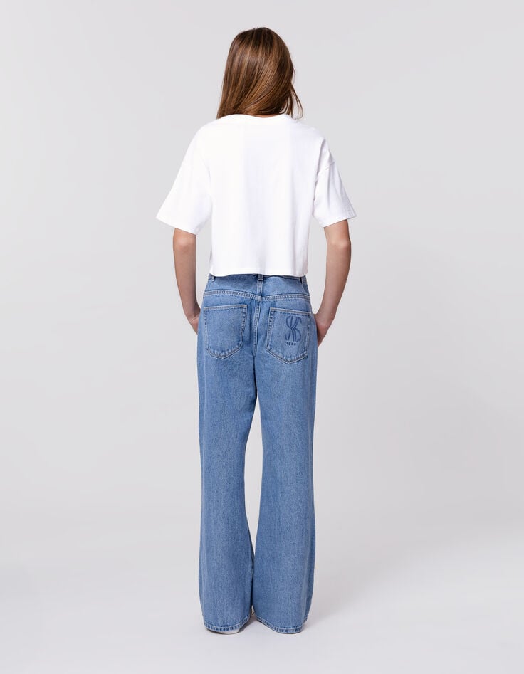 Ikks Jean FLARE Bleu Waterless Broderie Poche Dos Fille