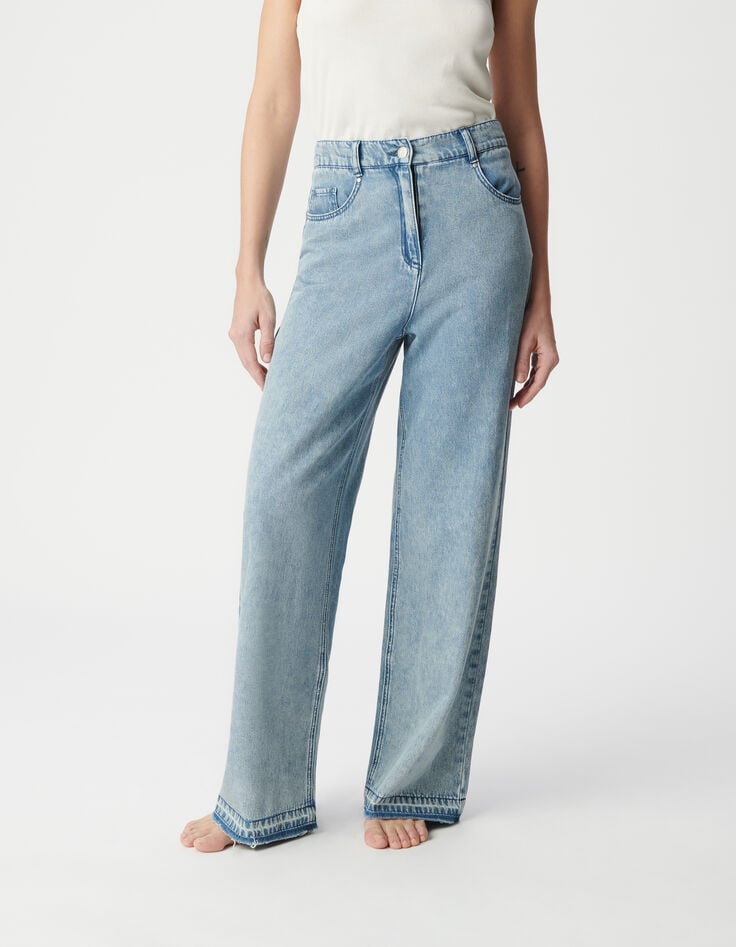 Ikks Jean Large Bleu Clair Taille Haute à Bords Francs Femme