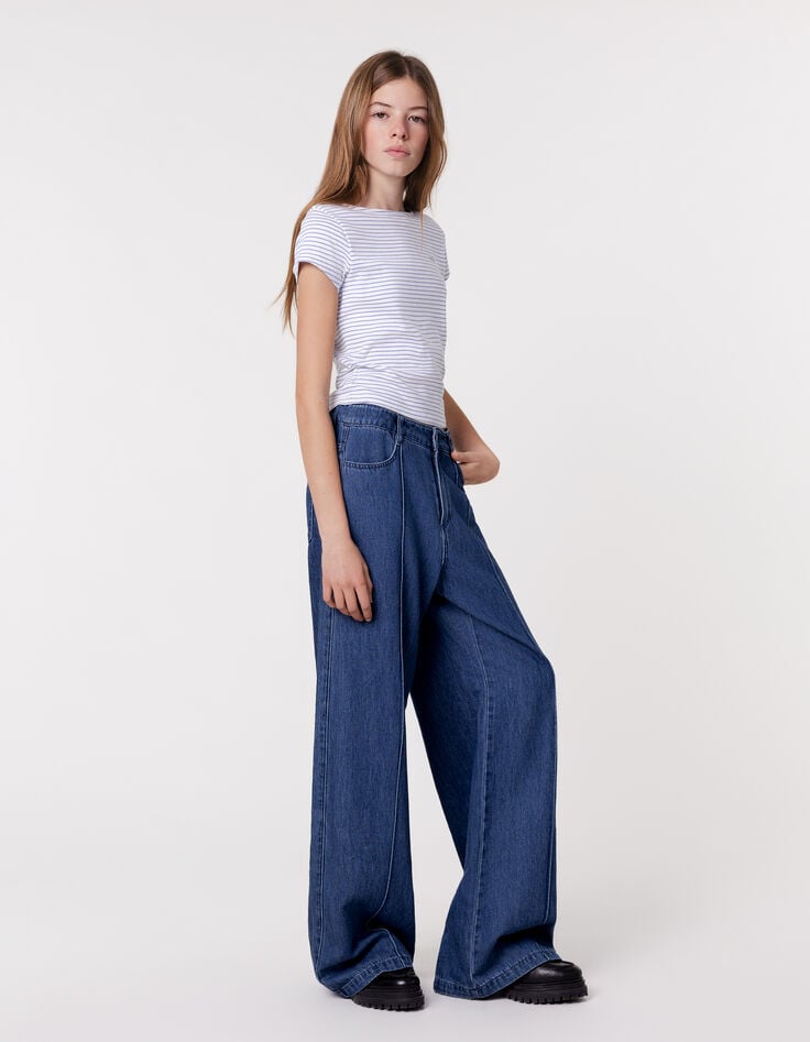 Ikks Jean LARGE Bleu Waterless Avec Plis Marqués Fille