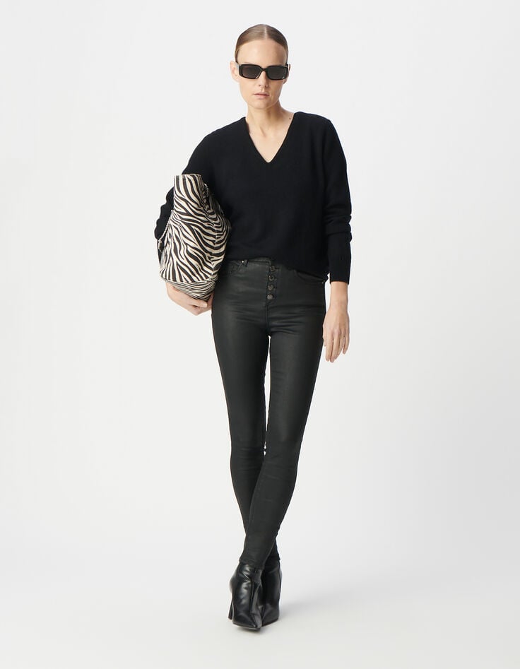 ikks Jean noir cropped boutons apparents powerstretch Femme