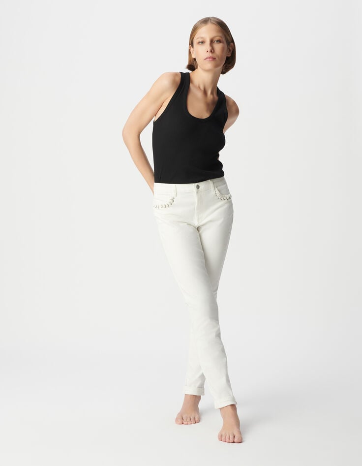 Ikks Jean Slim Blanc Powerstretch Laçage Poches Femme