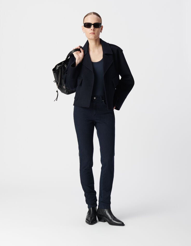 ikks Jean slim bleu foncé décor chaînes côtés Femme