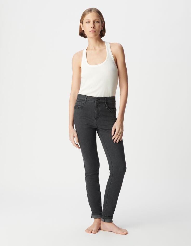 Ikks Jean Slim Gris Powerstretch Décor Laçage Poches Femme