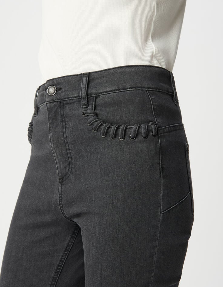 Ikks Jean Slim Gris Powerstretch Décor Laçage Poches Femme