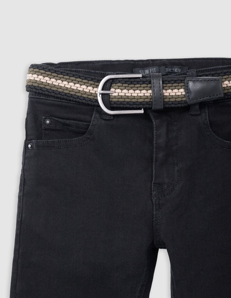 Ikks Jean SLIM Noir Ceinture Tressée Amovible Garçon