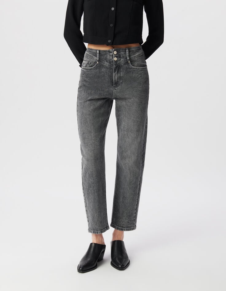 Ikks Jean Slouchy En Coton BCI Gris Longueur Cropped Femme