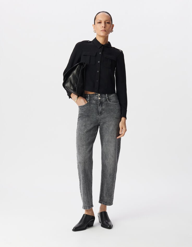 ikks Jean slouchy en coton BCI gris longueur cropped femme