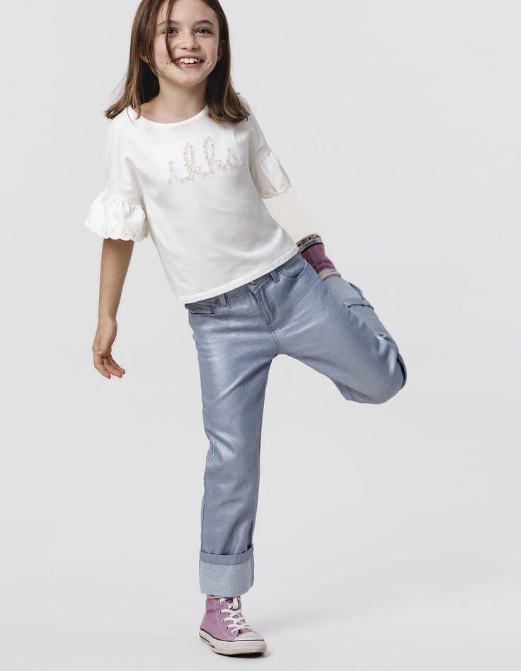 Ikks Jean STRAIGHT Bleu Enduit Irisé Maxi Revers Fille