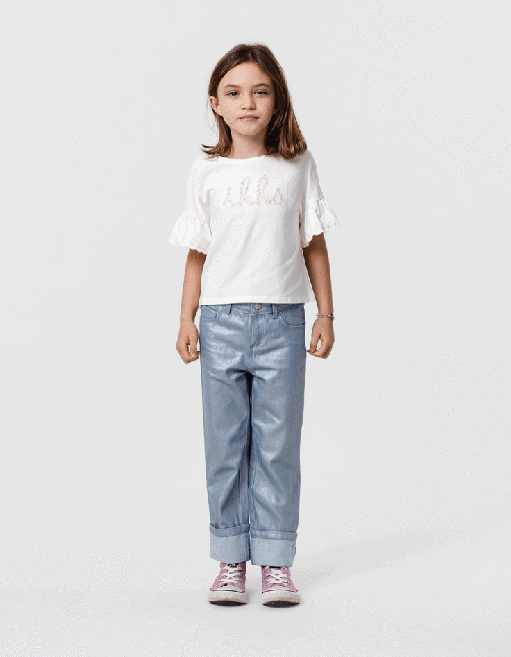 Ikks Jean STRAIGHT Bleu Enduit Irisé Maxi Revers Fille