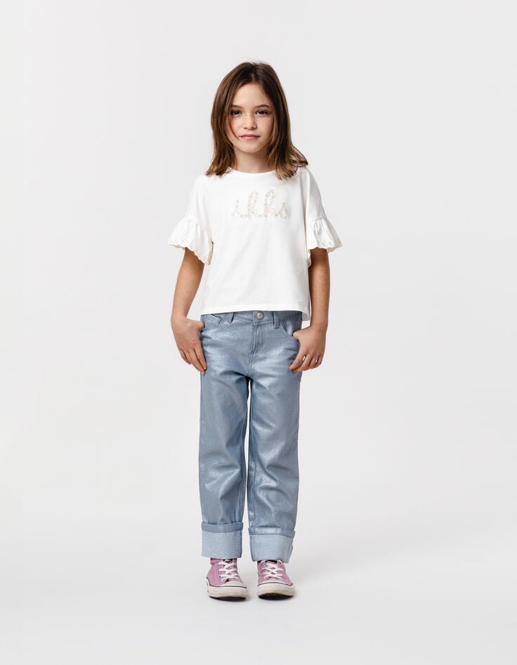 ikks Jean STRAIGHT bleu enduit irisé maxi revers fille