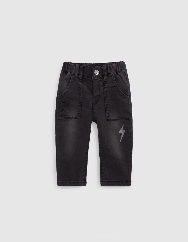 ikks Jean upcyclé gris logo embossé print éclair bébé garçon