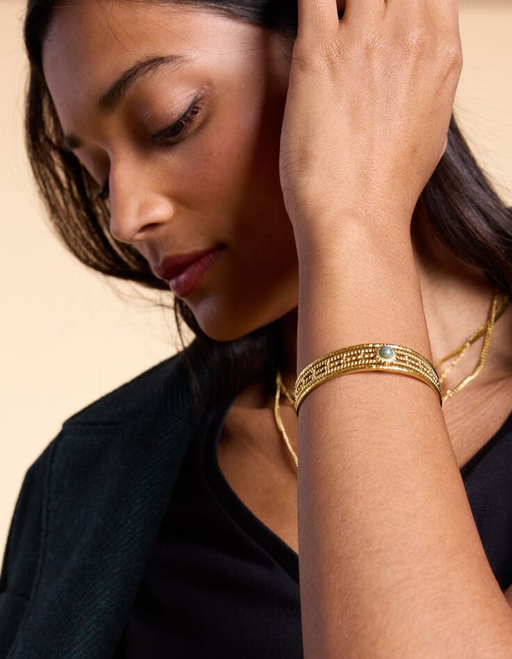 ikks Jonc ajustable métal jaune et perle grise I.Code