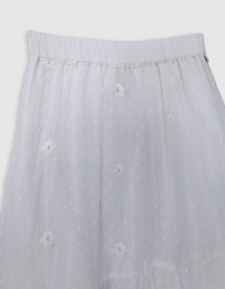 Ikks Jupe Blanche Jacquard Plumetis Et Fleurs Brodées Fille