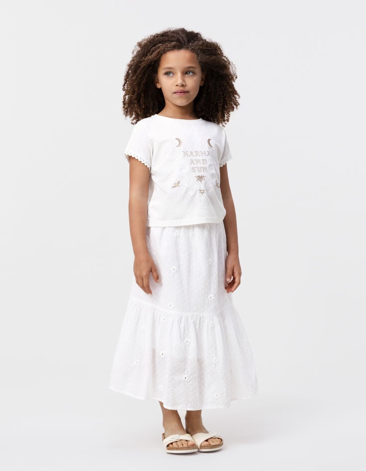 ikks Jupe blanche jacquard plumetis et fleurs brodées fille