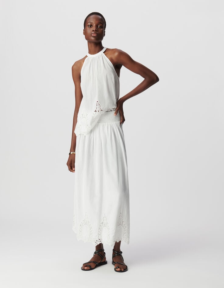 Ikks Jupe Longue Blanche Décor Broderie Dentelle Femme