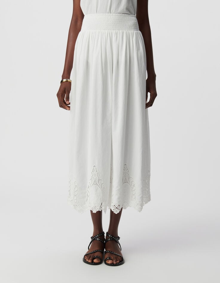Ikks Jupe Longue Blanche Décor Broderie Dentelle Femme