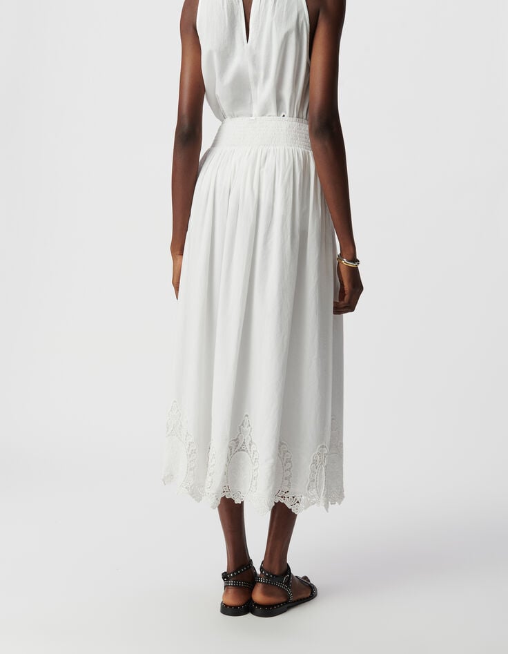 Ikks Jupe Longue Blanche Décor Broderie Dentelle Femme