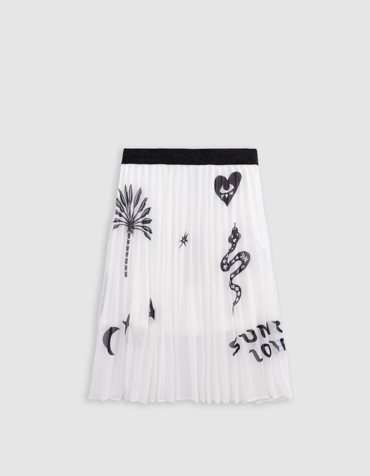 Ikks Jupe Longue Blanche Plissée Imprimé Maxi Motifs Fille