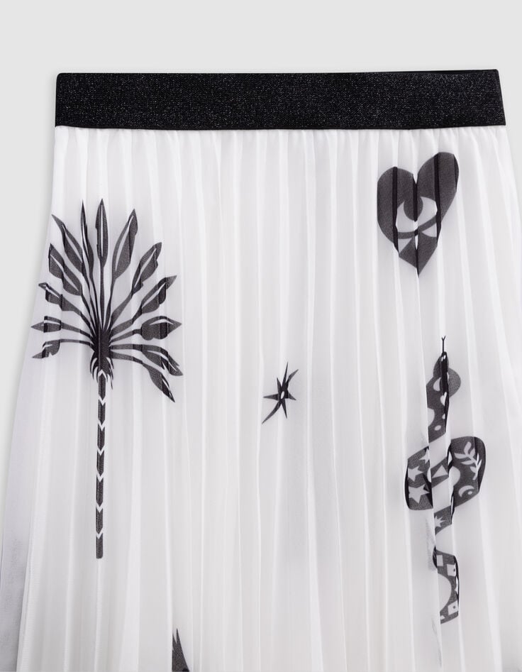 Ikks Jupe Longue Blanche Plissée Imprimé Maxi Motifs Fille