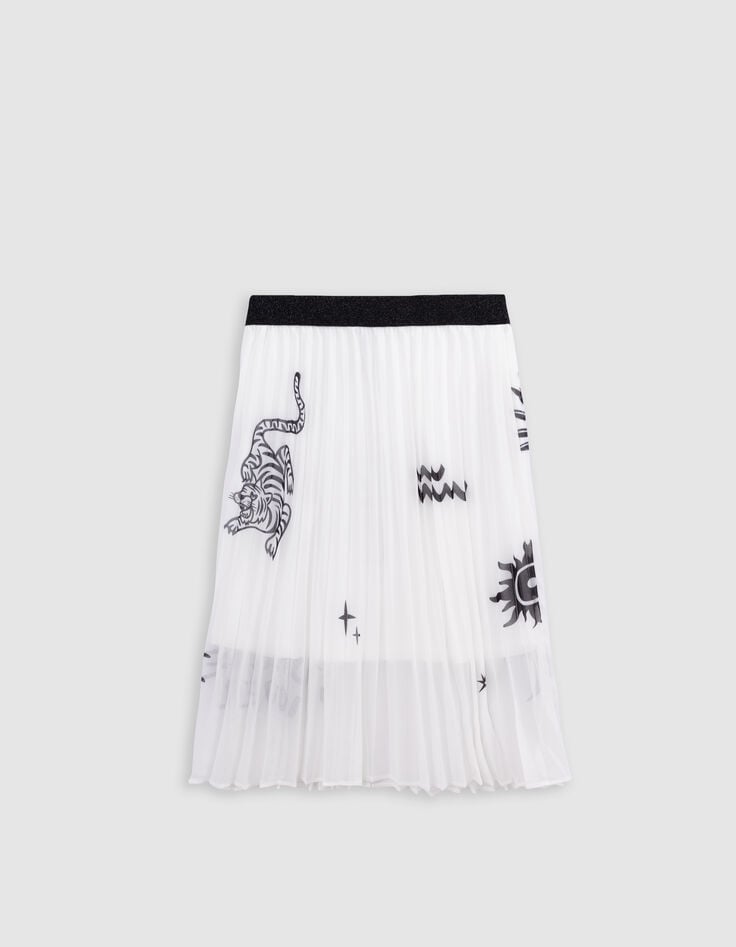Ikks Jupe Longue Blanche Plissée Imprimé Maxi Motifs Fille