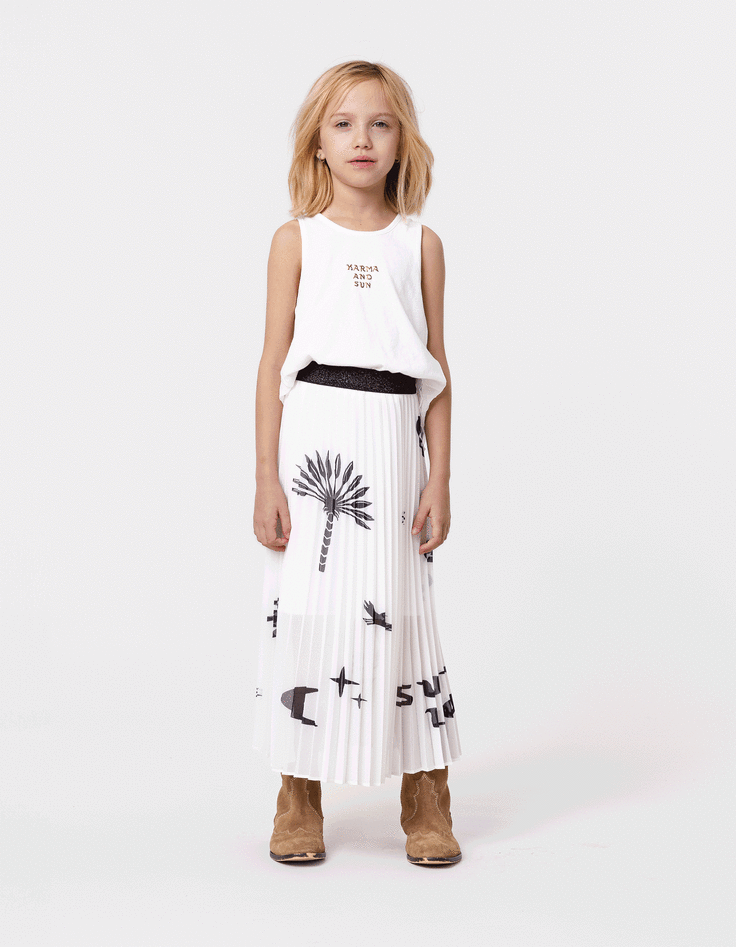 ikks Jupe longue blanche plissée imprimé maxi motifs fille