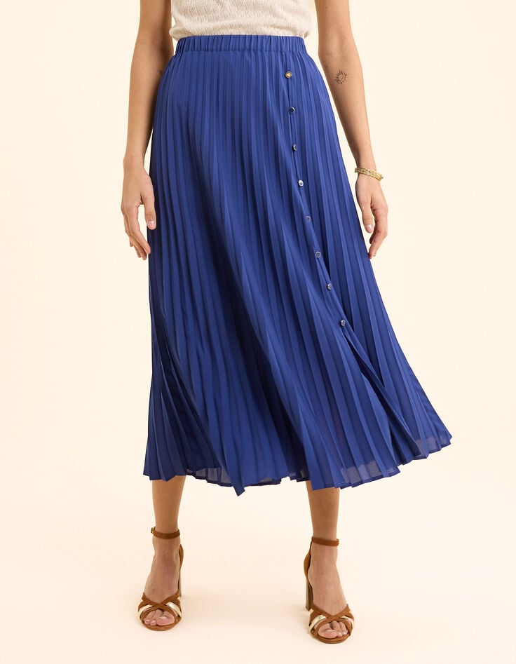 Ikks Jupe Longue Bleue Plissée Boutons Côtés I.Code