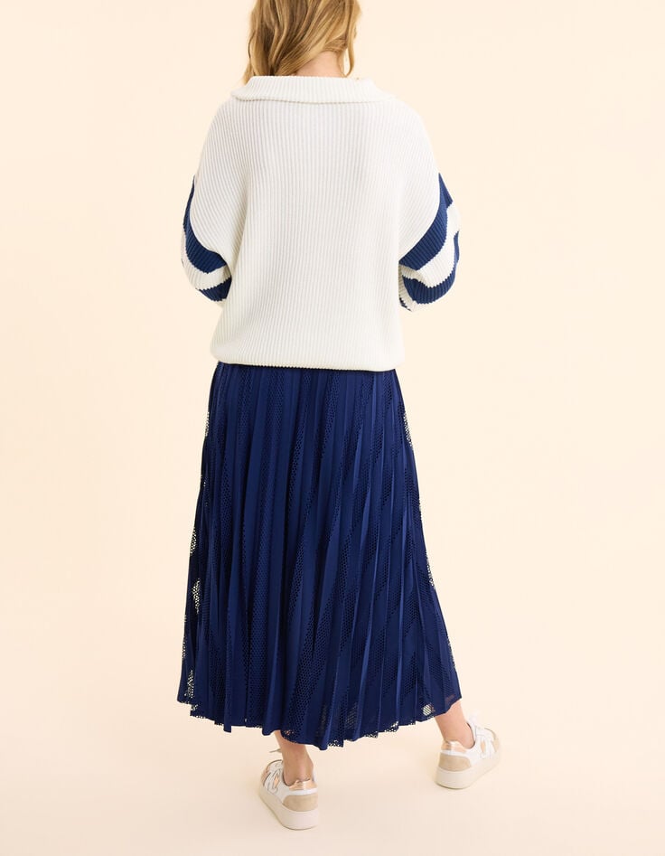 Ikks Jupe Longue Indigo Plissée Rayures Ajourées I.Code