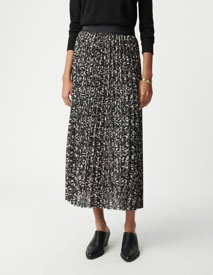 Ikks Jupe Longue Plissée Noire Imprimé Minimal Flower Femme