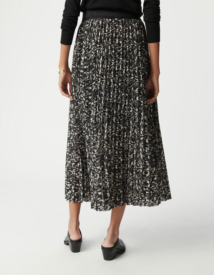 Ikks Jupe Longue Plissée Noire Imprimé Minimal Flower Femme