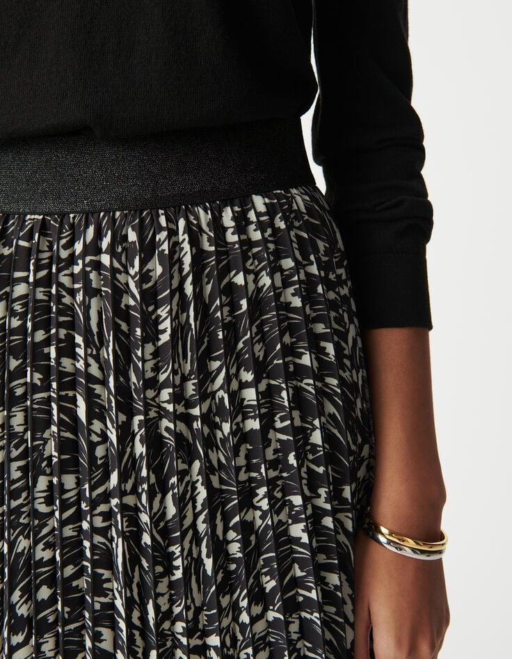 Ikks Jupe Longue Plissée Noire Imprimé Minimal Flower Femme