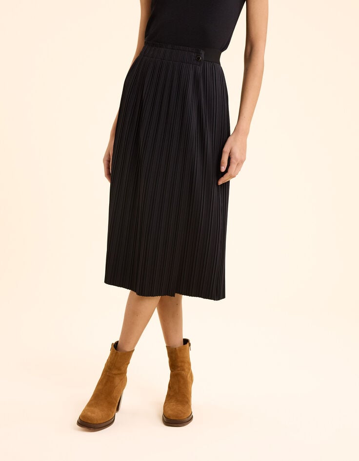 Ikks Jupe Midi Noire Plissée Forme Portefeuille I.Code